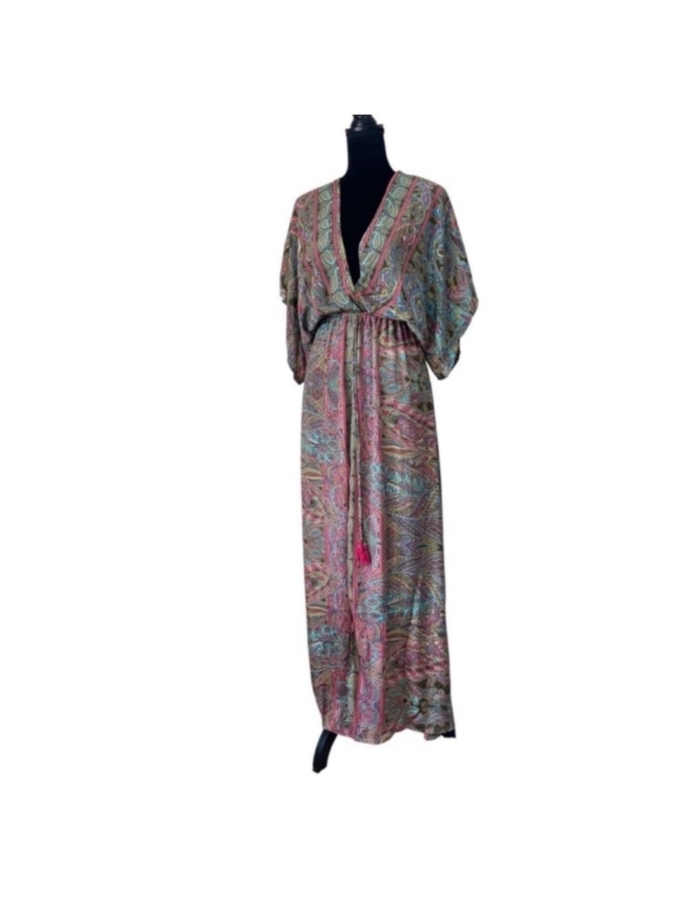 Mumey NWT silky long deep V beach cover up dress kaftan resort wear medium - Picture 4 of 16